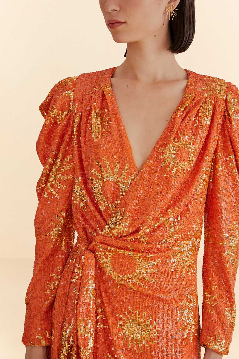Sunny Mood Orange Sequin Long Sleeve Mini Dress