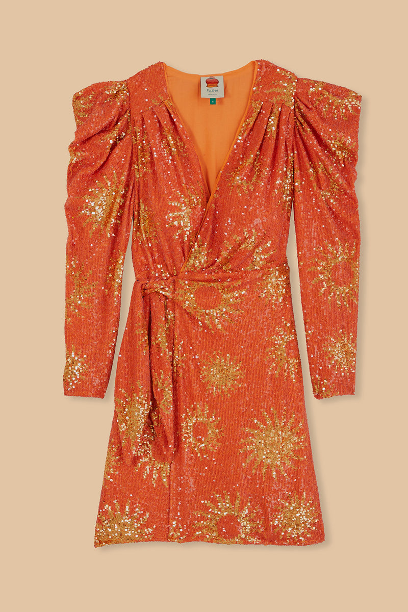 Sunny Mood Orange Sequin Long Sleeve Mini Dress