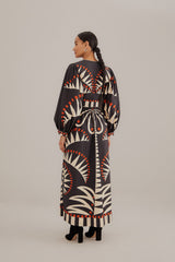 FARM-COCONUT GROVE BLACK V NECKLINE PUFFED SLEEVE MAXI DRESS-JUST BRAZIL