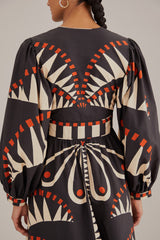 Coconut Grove Black V Neckline Puffed Sleeve Maxi Dress