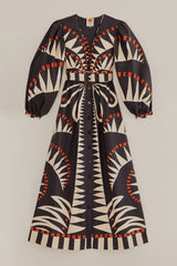 FARM-COCONUT GROVE BLACK V NECKLINE PUFFED SLEEVE MAXI DRESS-JUST BRAZIL