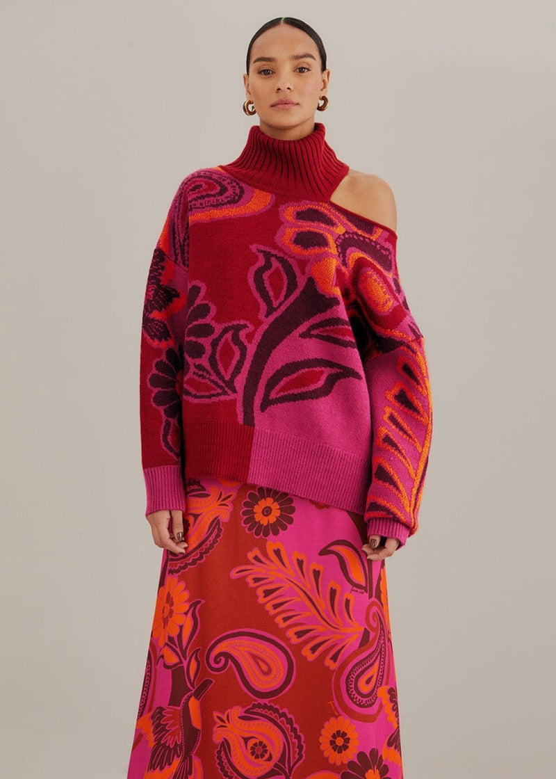 FARM-BOLD FLORAL PINK SATIN MAXI SKIRT-JUST BRAZIL