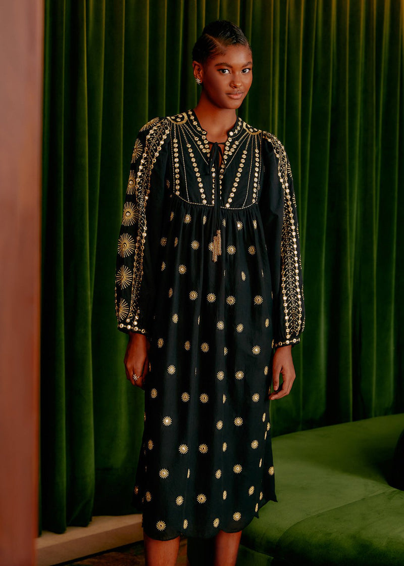 Sun Embroidered Midi Dress