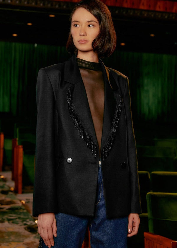 FARM-BLACK FRINGE BLAZER-JUST BRAZIL