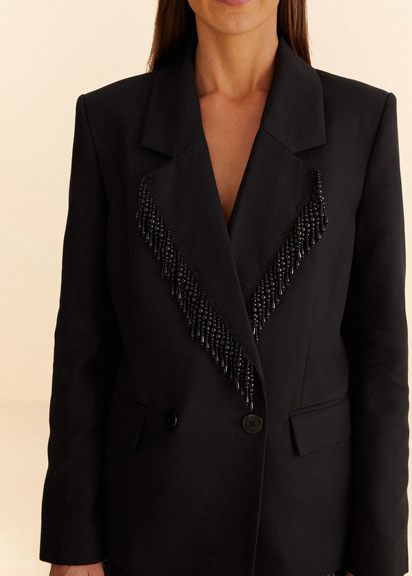 FARM-BLACK FRINGE BLAZER-JUST BRAZIL