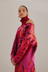 FARM-BOLD FLORAL PINK NECK KNIT SWEATER-JUST BRAZIL