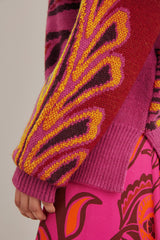 FARM-BOLD FLORAL PINK NECK KNIT SWEATER-JUST BRAZIL