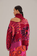 FARM-BOLD FLORAL PINK NECK KNIT SWEATER-JUST BRAZIL
