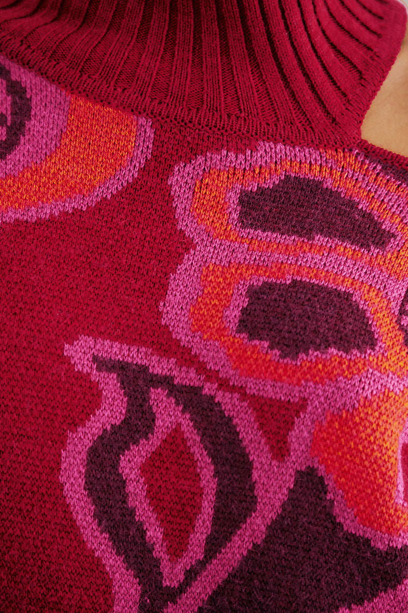 FARM-BOLD FLORAL PINK NECK KNIT SWEATER-JUST BRAZIL
