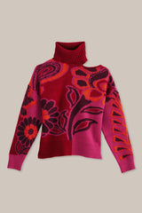 FARM-BOLD FLORAL PINK NECK KNIT SWEATER-JUST BRAZIL