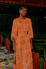 Sunny Mood Orange Sequin Cut Out Midi Dress