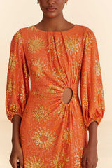Sunny Mood Orange Sequin Cut Out Midi Dress