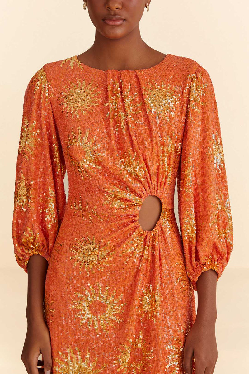Sunny Mood Orange Sequin Cut Out Midi Dress