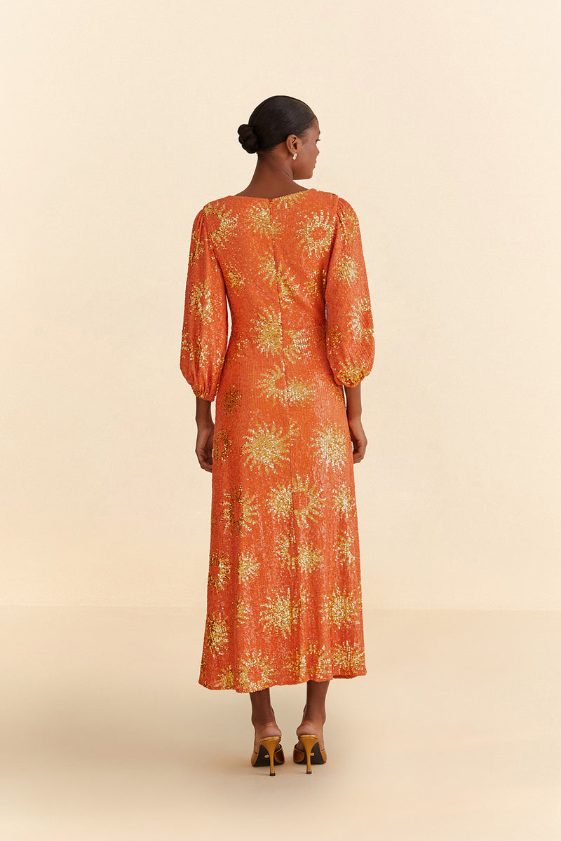 Sunny Mood Orange Sequin Cut Out Midi Dress