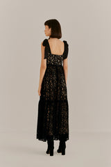 FARM-BLACK VELVET LACE SLEEVELESS MAXI DRESS-JUST BRAZIL