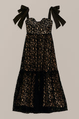 FARM-BLACK VELVET LACE SLEEVELESS MAXI DRESS-JUST BRAZIL