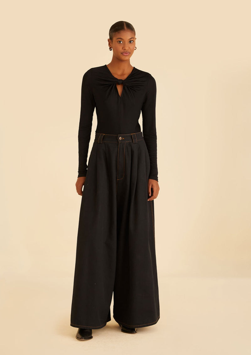 Black Canvas Maxi Pleated Pants
