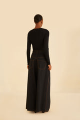 Black Canvas Maxi Pleated Pants