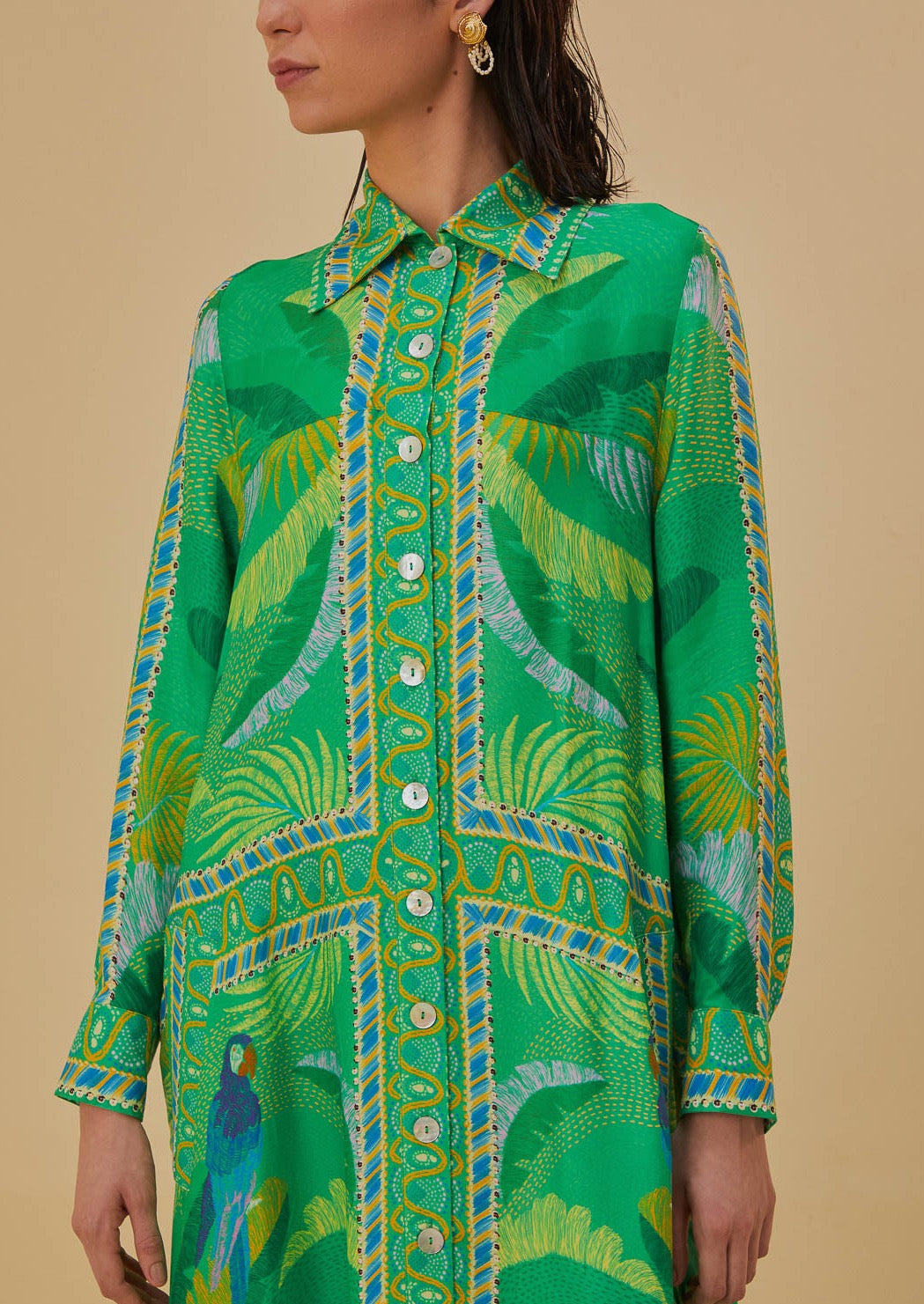 Macaw Scarf Green Chemise Dress