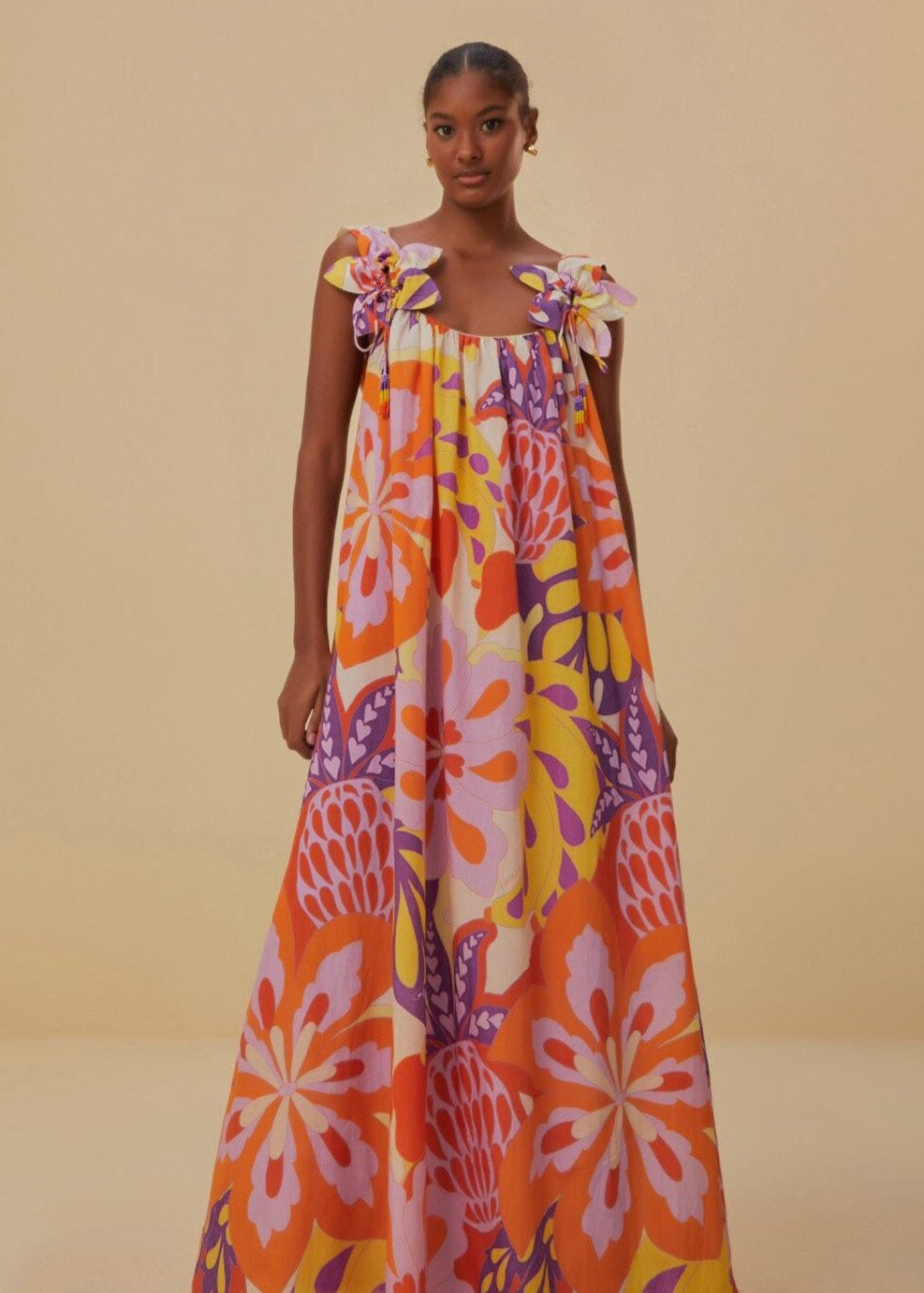 Lee Floral Floral Cream Detail Sleeveless Maxi Dress