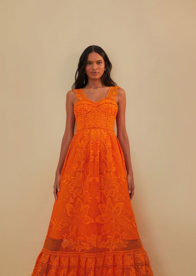 Orange Guipire Sleeveless Maxi Dress