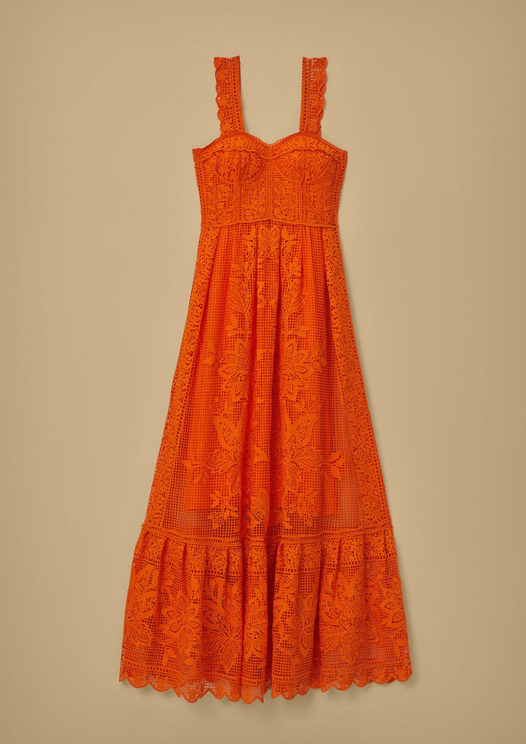 Orange Guipire Sleeveless Maxi Dress