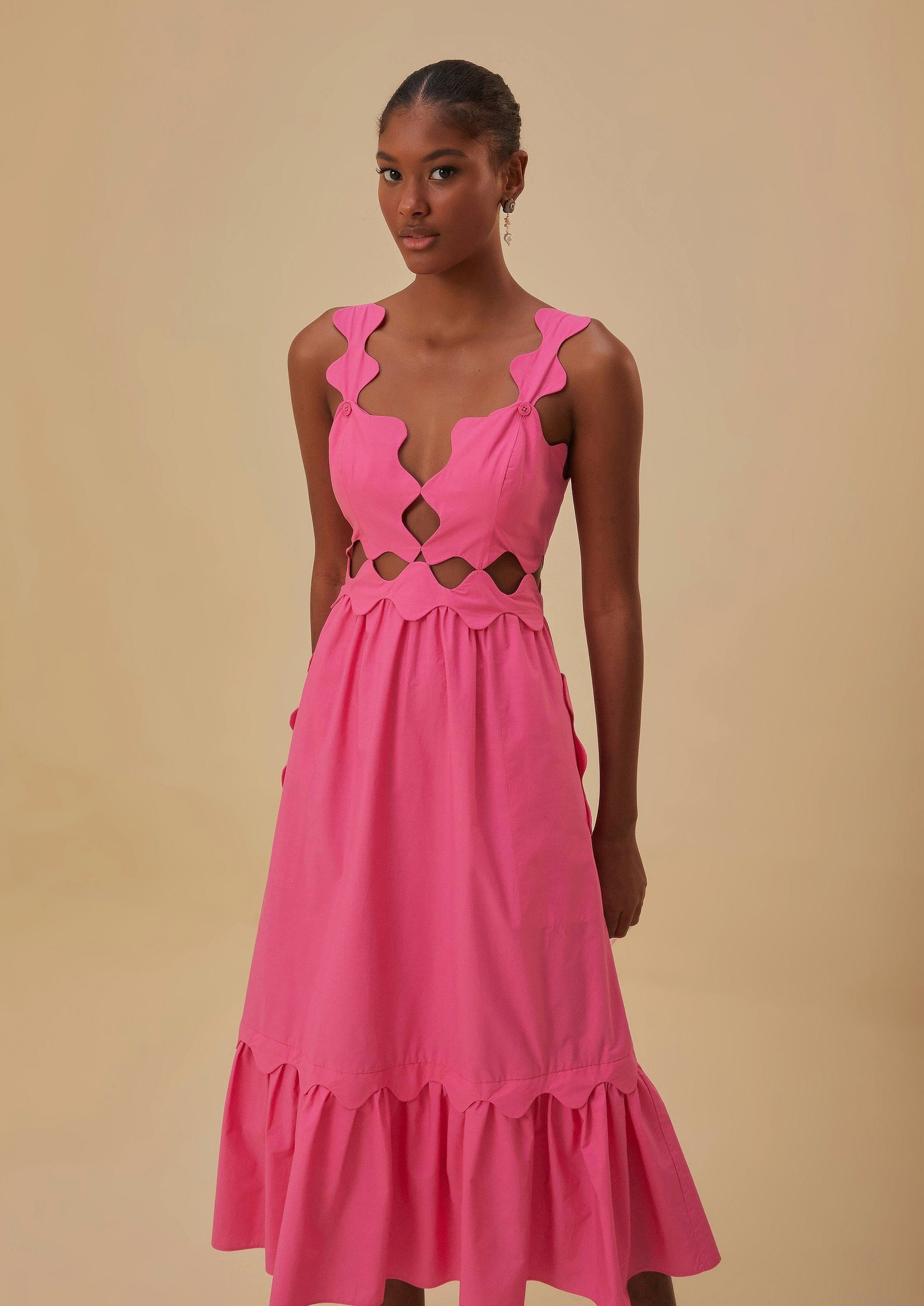 Pink Sleeveless Midi Dress