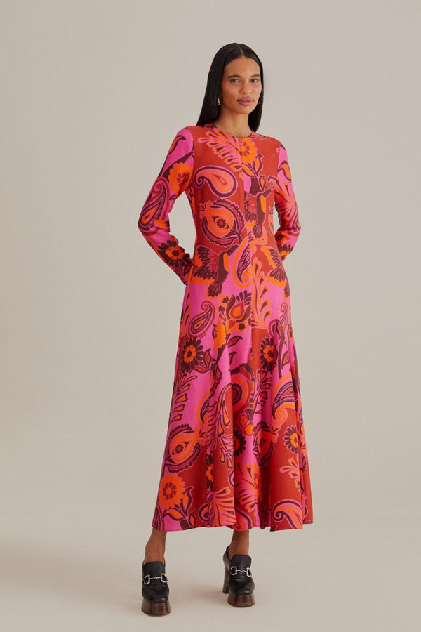 FARM-BOLD FLORAL PINK LONG SLEEVE MAXI DRESS-JUST BRAZIL