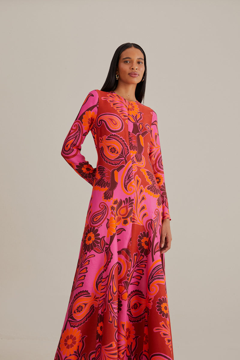 FARM-BOLD FLORAL PINK LONG SLEEVE MAXI DRESS-JUST BRAZIL