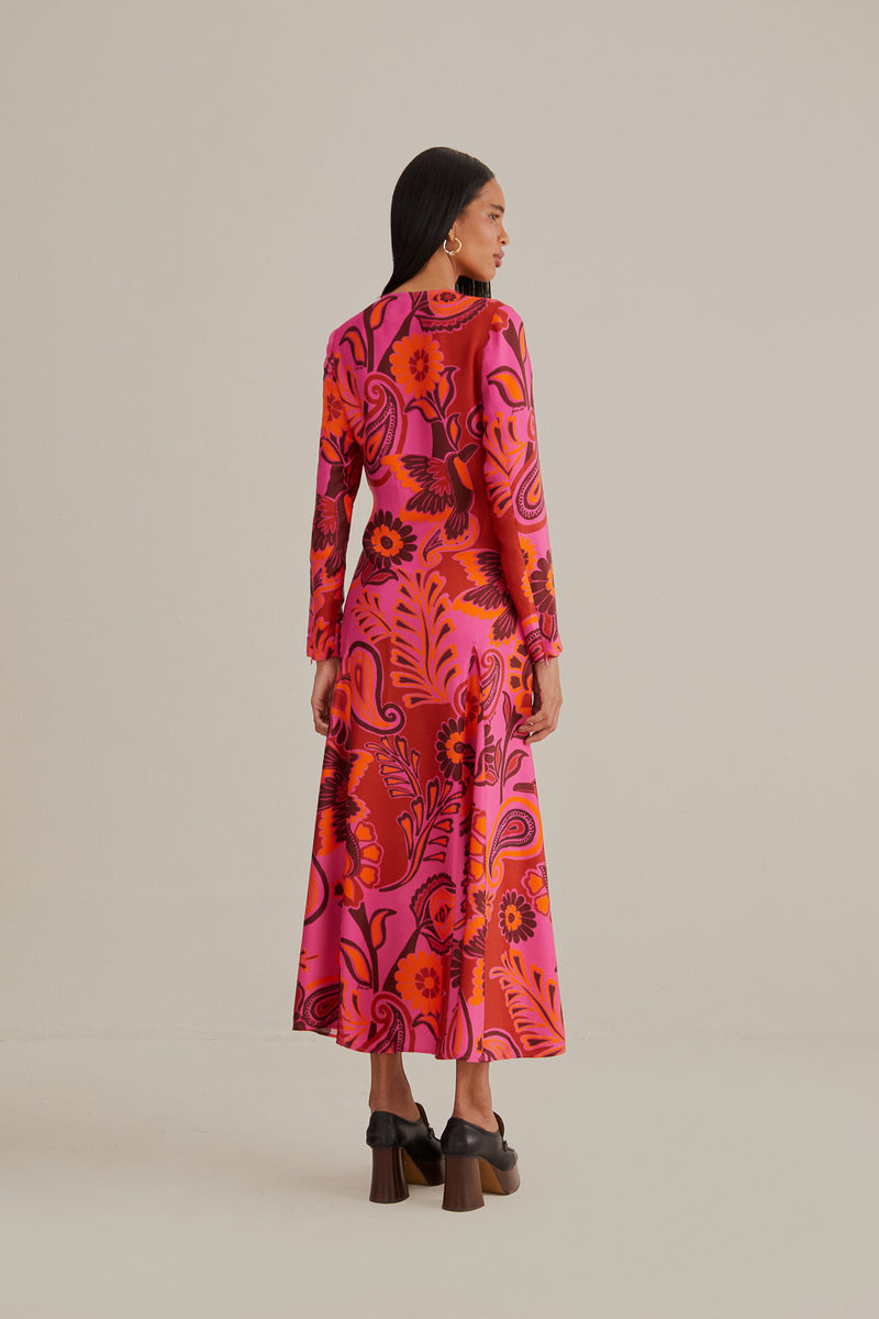 FARM-BOLD FLORAL PINK LONG SLEEVE MAXI DRESS-JUST BRAZIL
