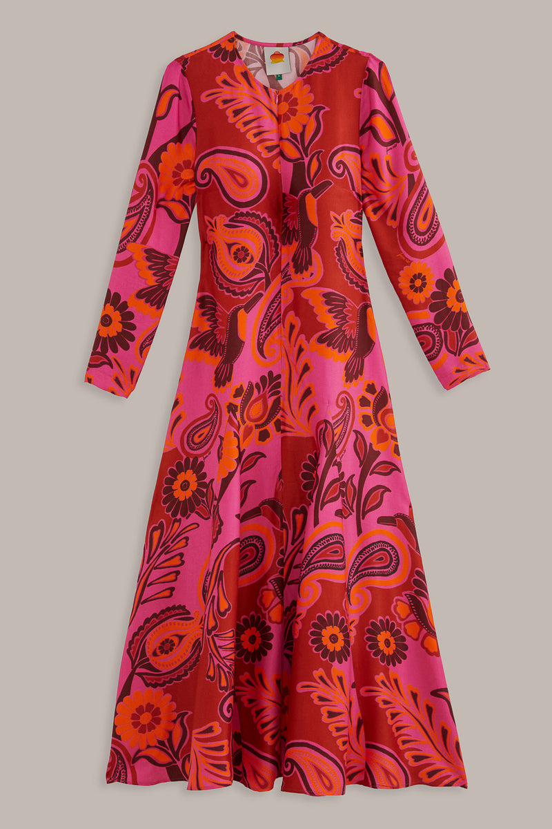 FARM-BOLD FLORAL PINK LONG SLEEVE MAXI DRESS-JUST BRAZIL