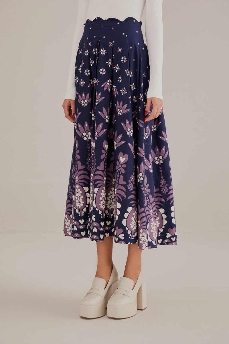 FARM-AINIKA MARINA DARK BLUE MIDI SKIRT-JUST BRAZIL