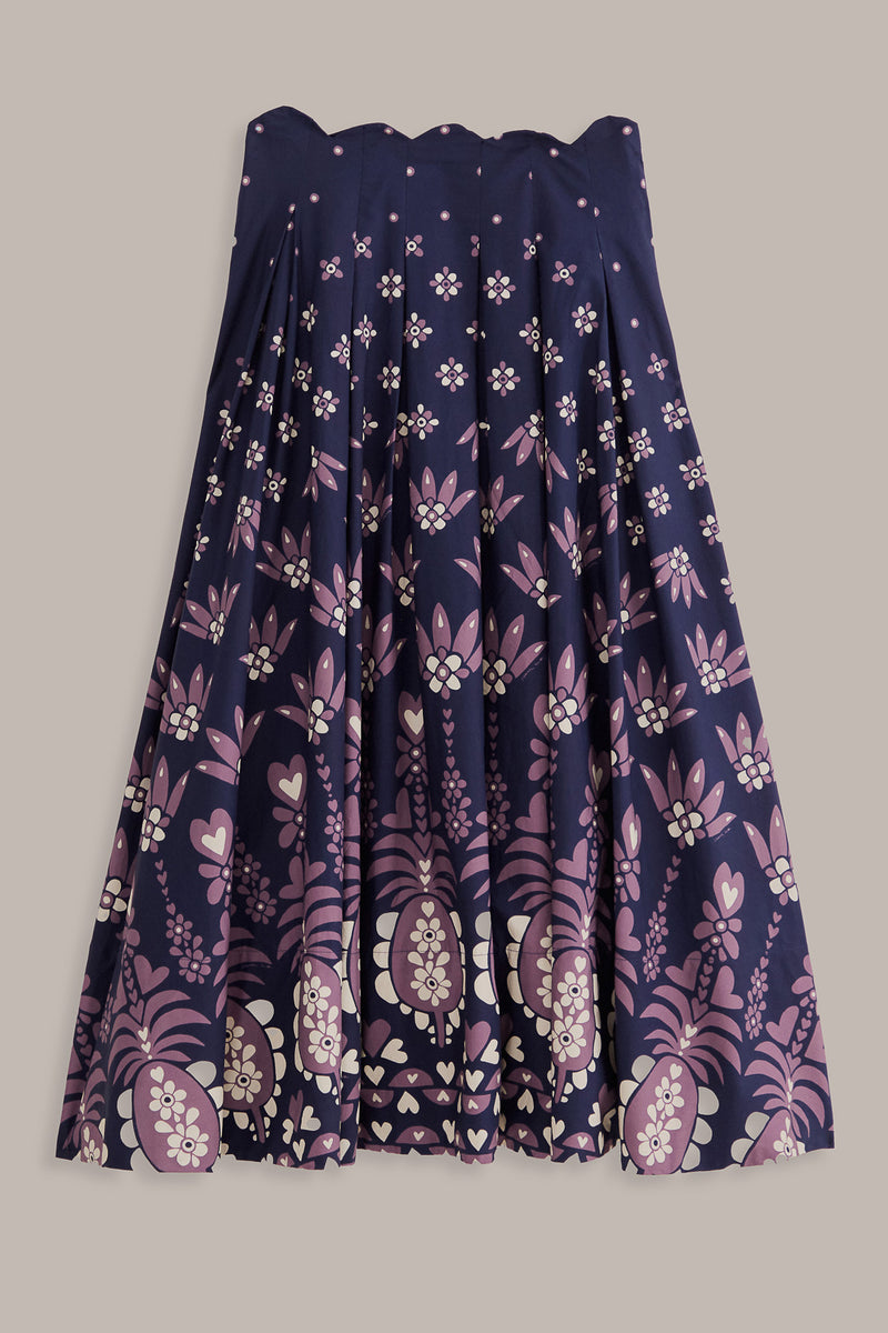 FARM-AINIKA MARINA DARK BLUE MIDI SKIRT-JUST BRAZIL