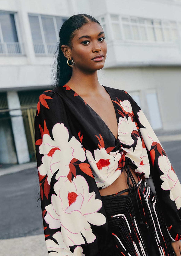 FARM-PEONY BLACK LONG SLEEVE BLOUSE-JUST BRAZIL