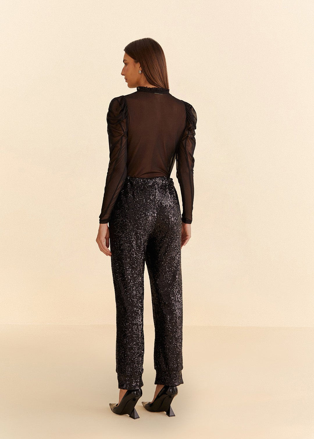 FARM-BLACK SEQUIN PIJAMA PANTS-JUST BRAZIL