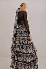 Paisley Bloom Black Tiered Skirt