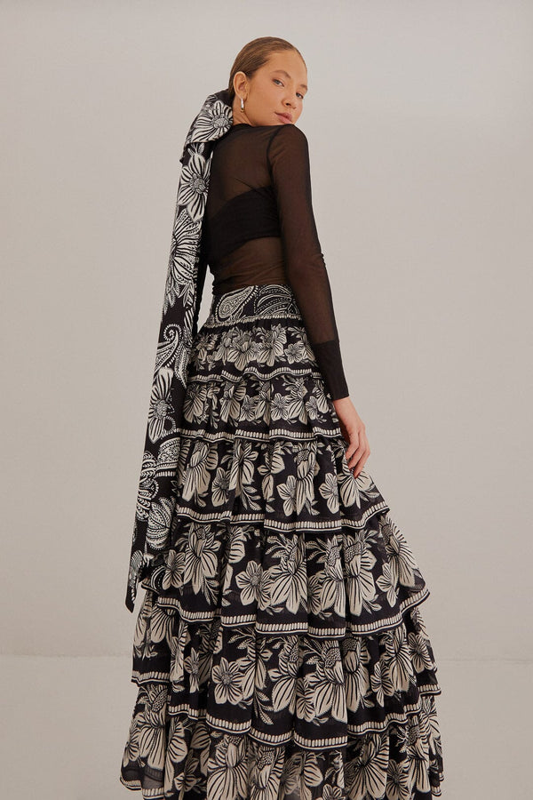 Paisley Bloom Black Tiered Skirt