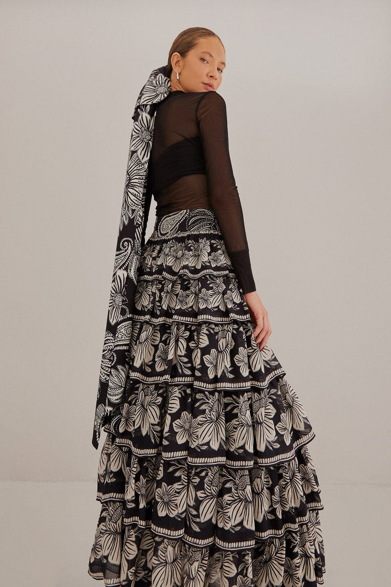 Paisley Bloom Black Tiered Skirt