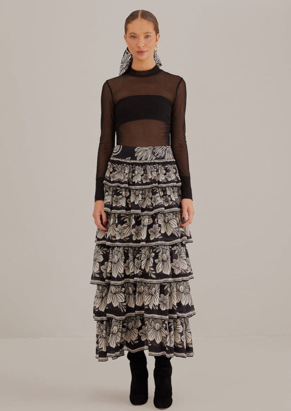 Paisley Bloom Black Tiered Skirt