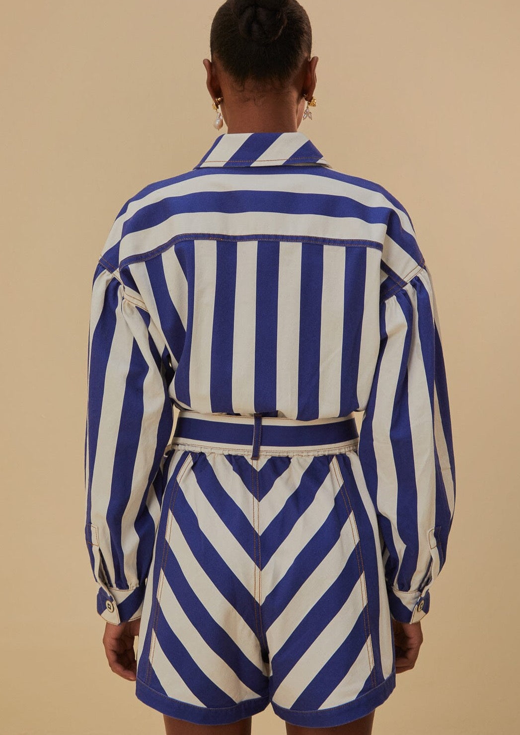 Blue And White Stripe Shorts Jumpsuit