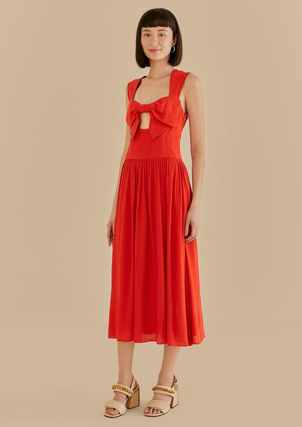 FARM-RED BOW DETAIL SLEEVELESS DRESS-JUST BRAZIL