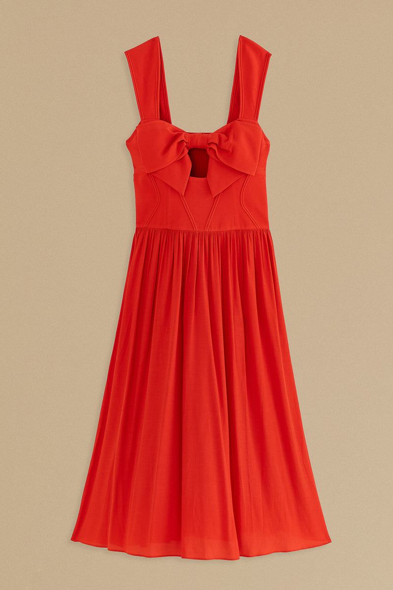 FARM-RED BOW DETAIL SLEEVELESS DRESS-JUST BRAZIL