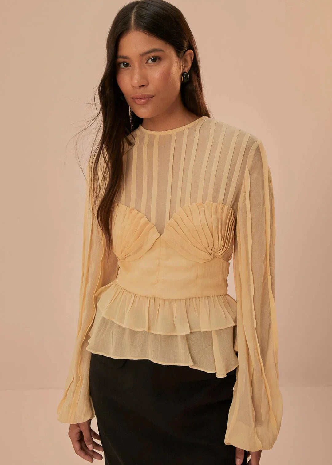 Beige Pleated Bust Blouse
