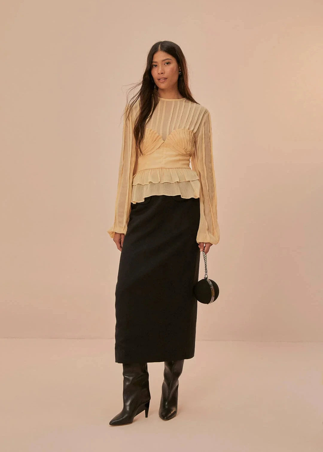 Beige Pleated Bust Blouse
