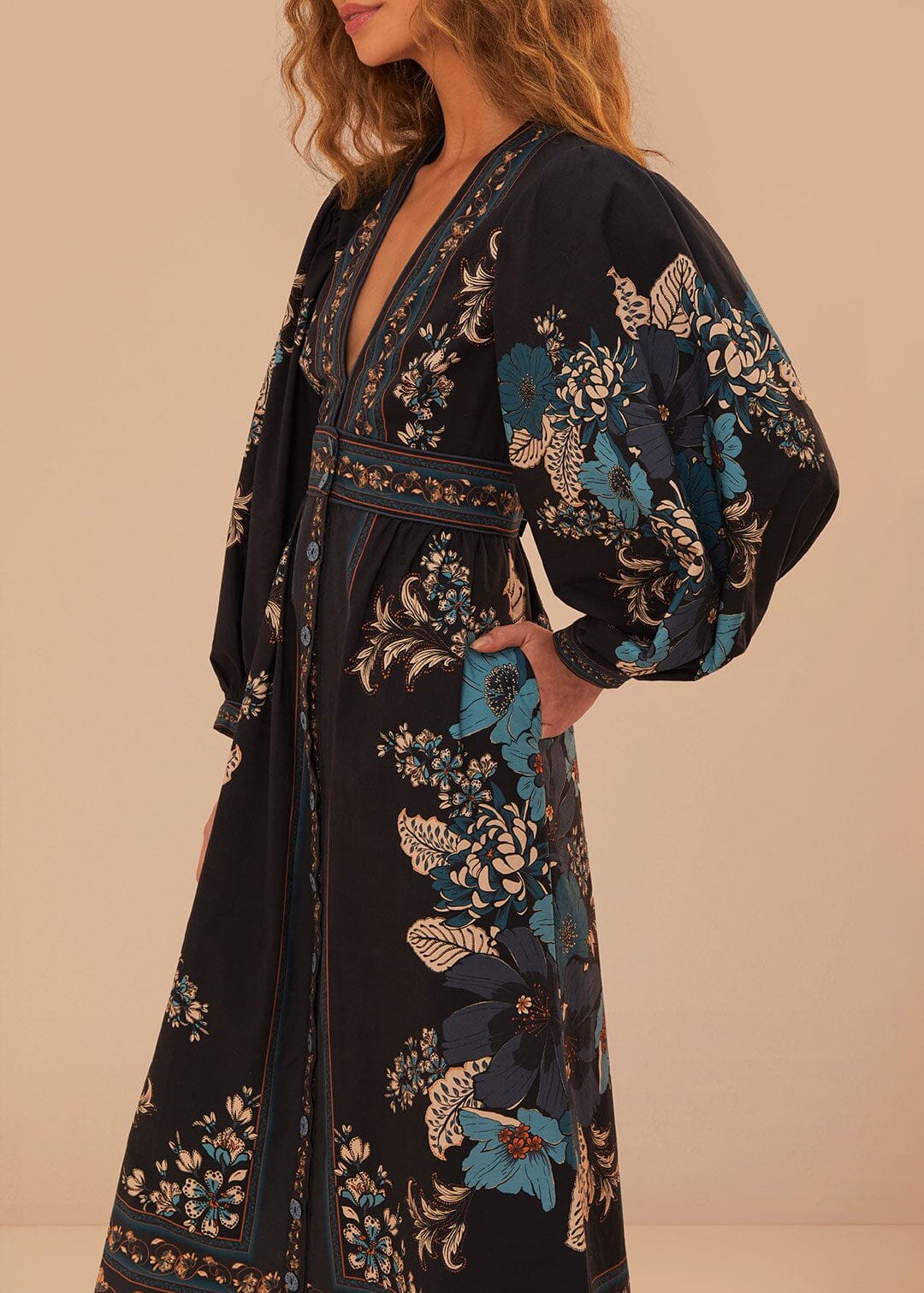 Blossom Tapestry Black Midi Dress