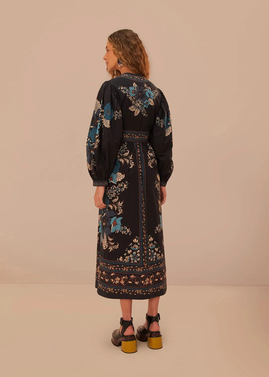 Blossom Tapestry Black Midi Dress