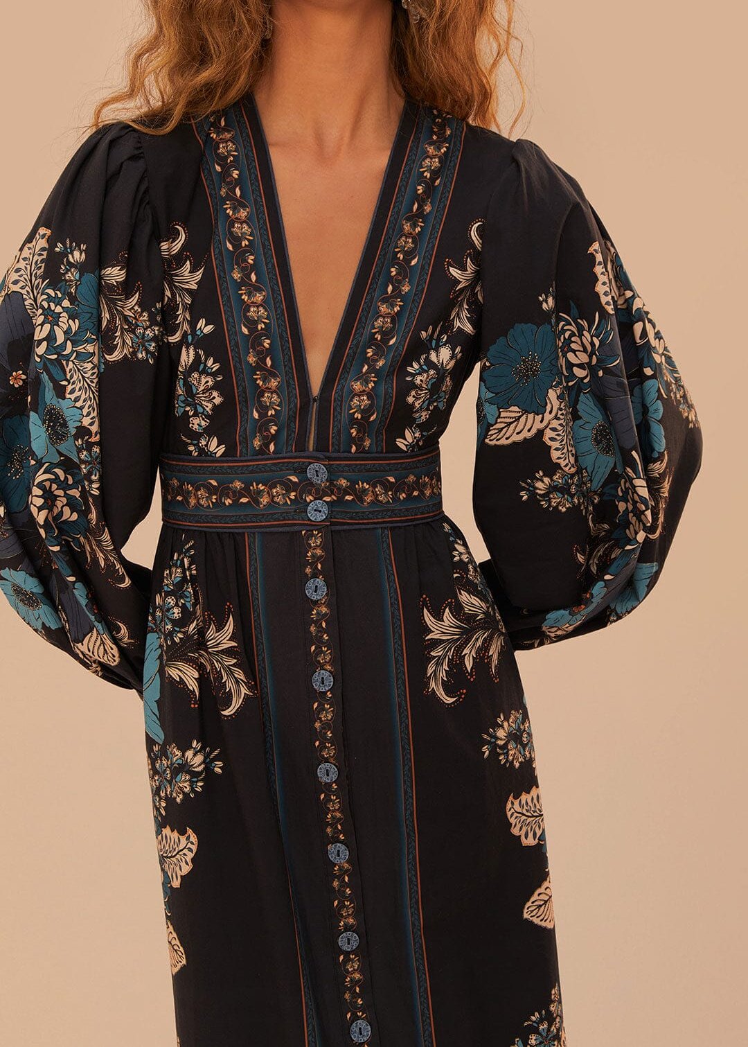 Blossom Tapestry Black Midi Dress