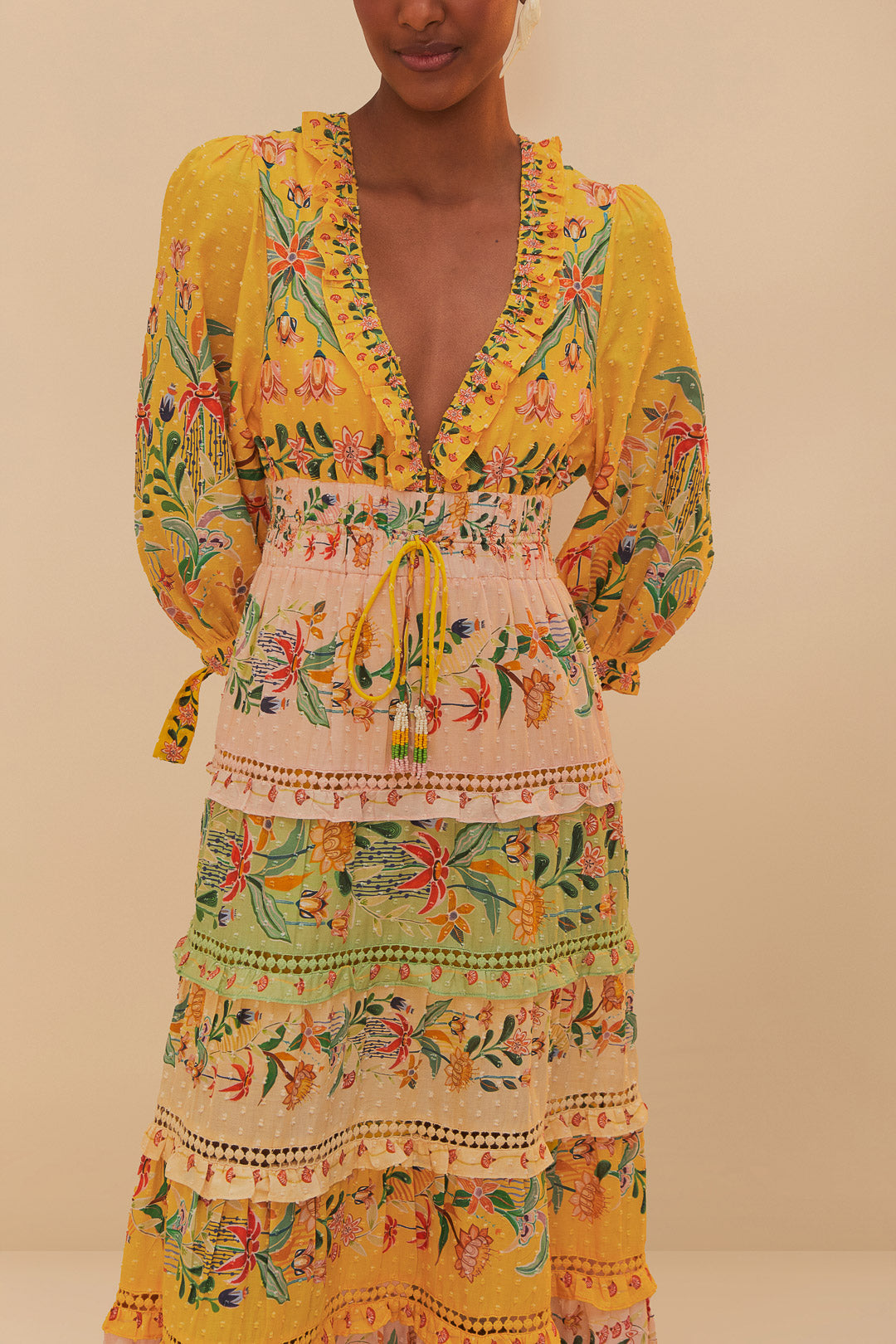 Delicate Flowers Stripes Long Sleeve Maxi Dress