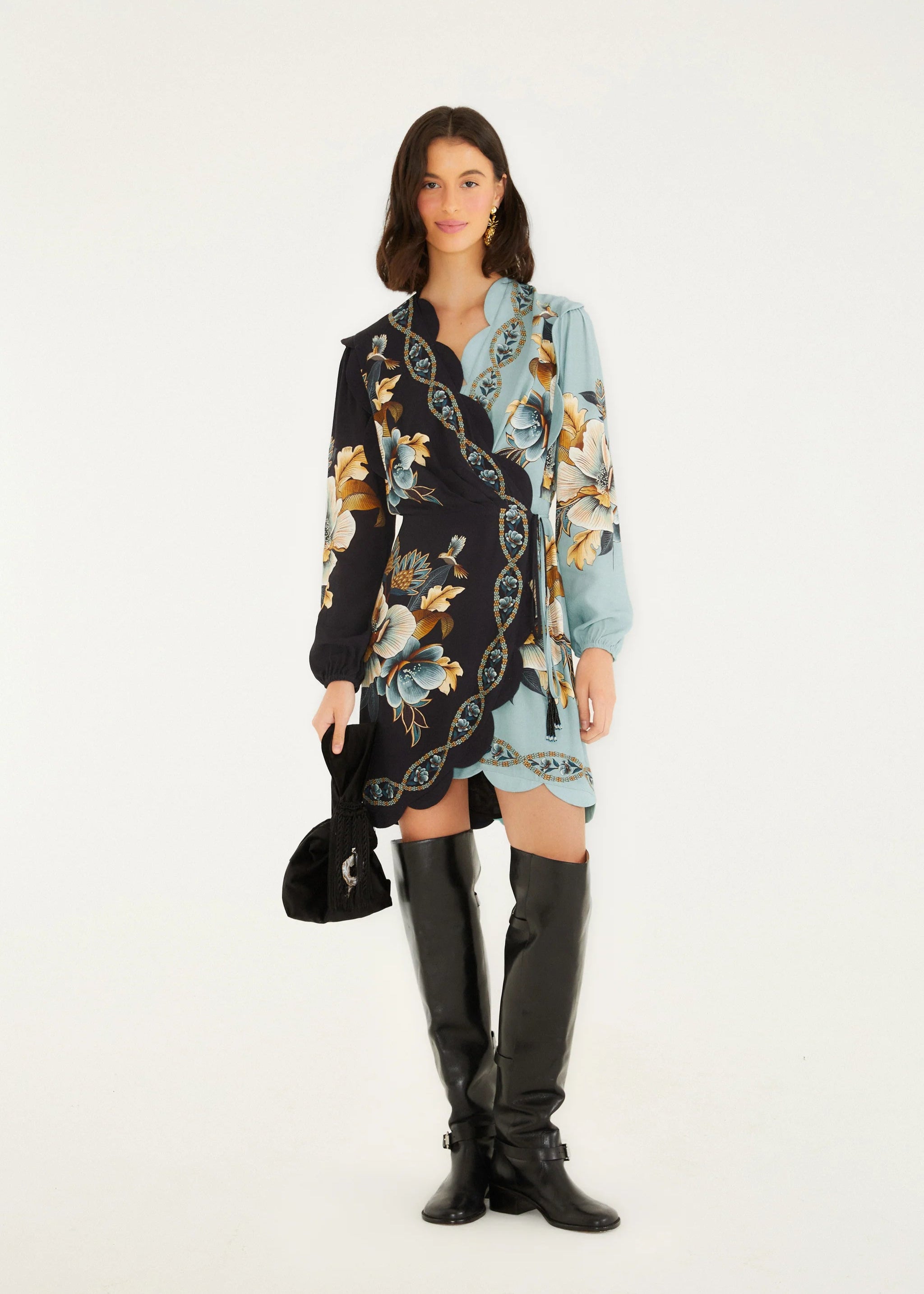 Snake Garden Mix Wrap Wavy Mini Dress