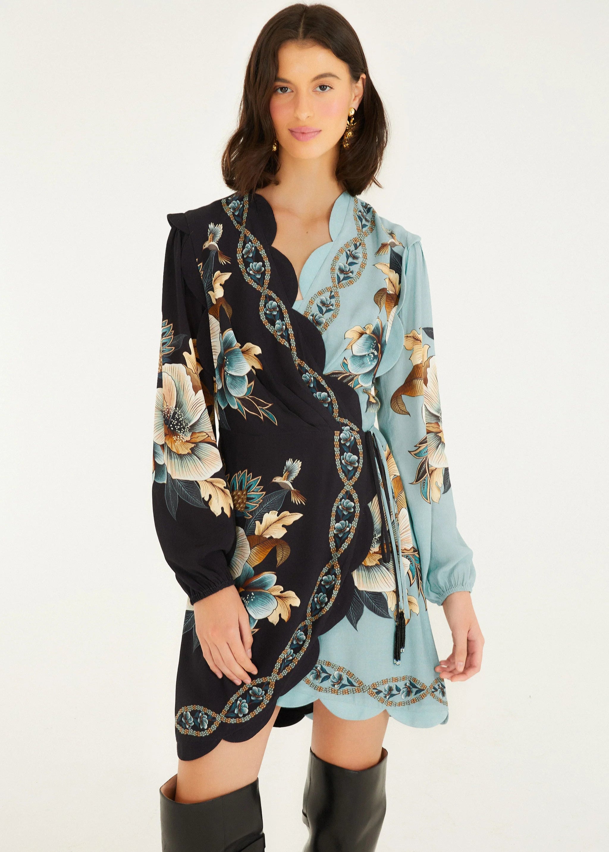 Snake Garden Mix Wrap Wavy Mini Dress